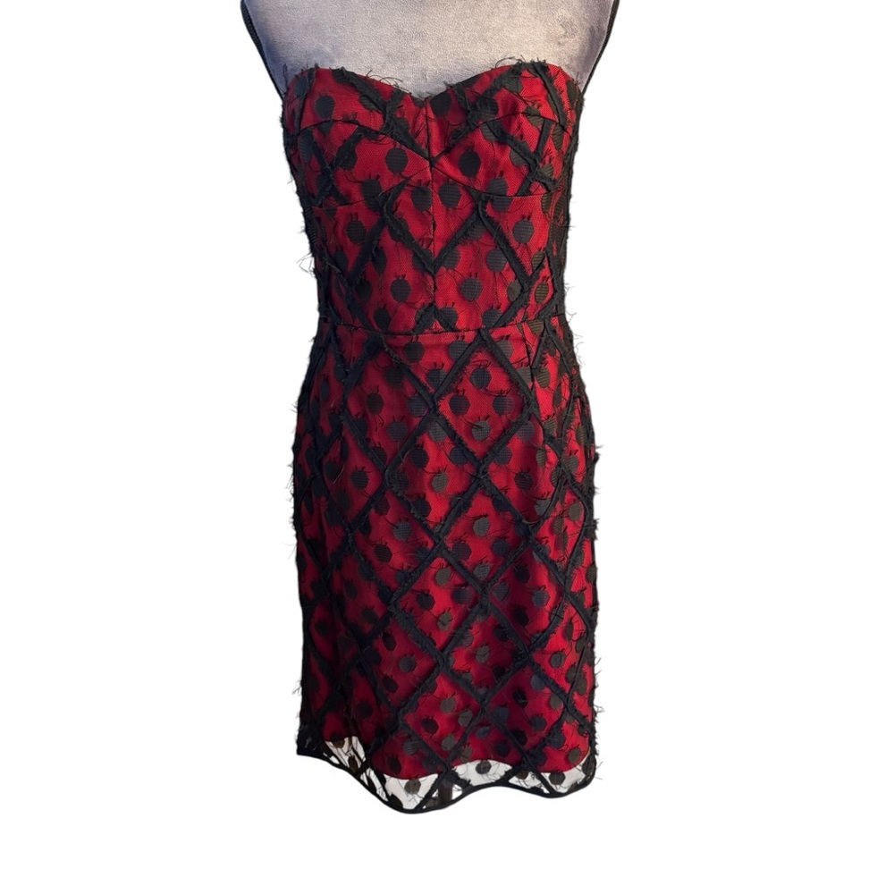 Milly Alix Black and‎ Red Midi Dress Size 12 - Picture 7 of 9